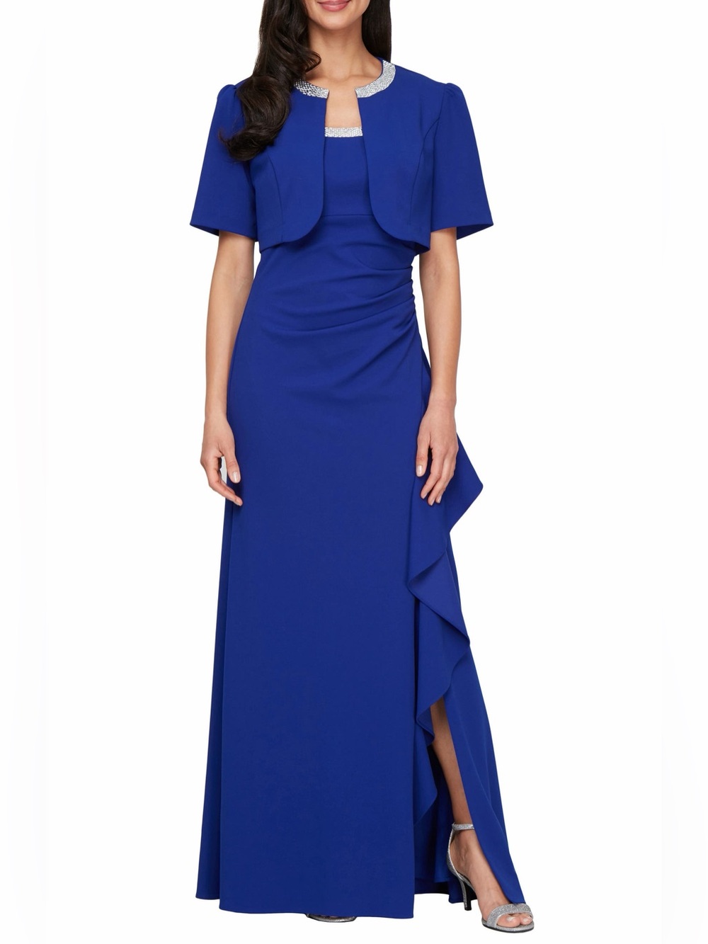 Alex Evenings Bead Detail Stretch Crepe Gown with Bolero Jacket Size 8 BNWT